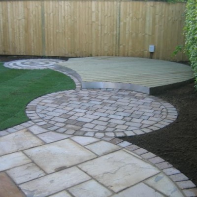 Indian stone pathway and patio, Tegula edgings