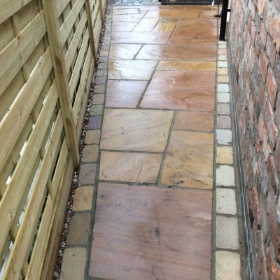 New lawn and design with Indian Stone paving