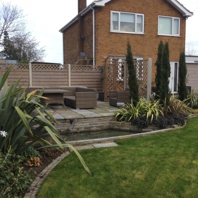 Planting, Turf, Large Water Feature with Pond and Paving