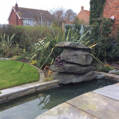 Planting, Turf, Large Water Feature with Pond and Paving