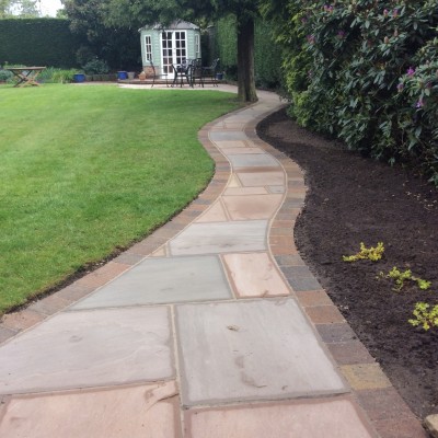 Indian stone pathway and patio, Tegula edgings
